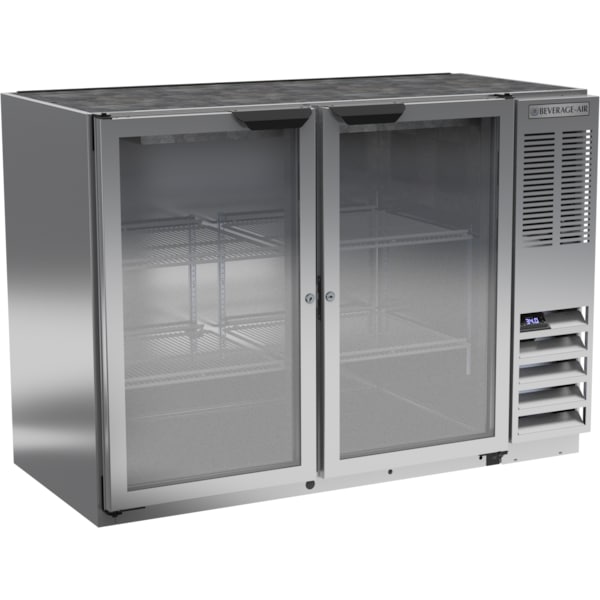 Back Bar Refrigerator, Stainess Steel with 2 Glass Doors, 115V 48"